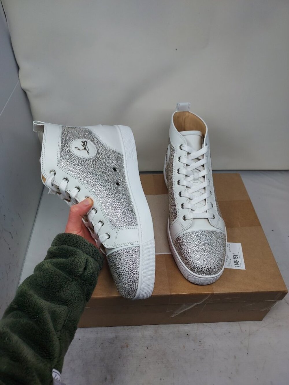 Christian Louboutin WOMENS Louis Crystal Jewel Strass High Top Wedding Sneaker